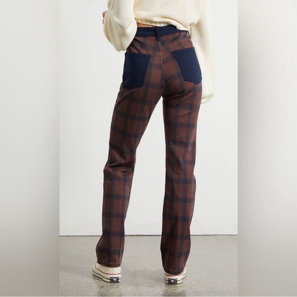 WEWOREWHAT Plaid Colorblock Icon Jeans Navy and Brown, Size 25🔥 - Picture 3 of 12